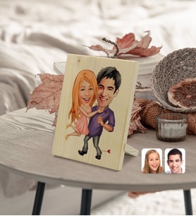 BK Gift Kişiye Özel Sevgililer Karikatürlü Dekoratif Ahşap Çerçeve Model 3