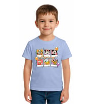 Unisex Disney Baskılı Çocuk Tişört pamuklu penye kumaş (Mavi)