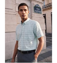 LCWAIKIKI Classic Turkuaz Regular Fit Kareli Kısa Kollu Erkek Gömlek