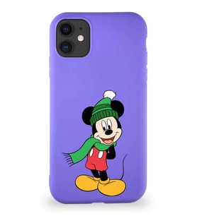 Apple iPhone 11 Soft Premier Kapak Mickey Mouse-G Tasarımlı Silikon Kılıf - Mor (Şeffaf)