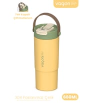 Tumbler Mug 660 ML Tek Kapak Çift Kullanım Pipetli Rahat İçim Kulplu Paslanmaz Çelik Termos 1102-660ML