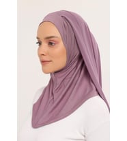 Hazır Lüks Pratik Hijablı  Şifon Şal (Gül Kurusu)