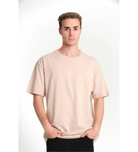 ERKEK Düz Tişört Bisikilet Yaka Kısa Kol Oversize T-shirt - Bej
