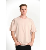 ERKEK Düz Tişört Bisikilet Yaka Kısa Kol Oversize T-shirt - Bej