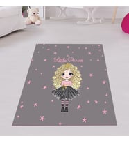 Little Princess Pembe Yıldız Desen Dijital Baskı Yıkanabilir Kaymaz Taban Genç Kız Çocuk Odası Halıs (Gri)