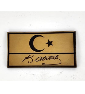 Bayrak Kemal Atatürk İmzalı Deri PEÇ - Arma - Askeri Patch (Krem)