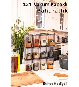 Mithra Life 12 Adet 450 ML Sızdırmaz Kapak Antrasit Baharatlık Saklama Kabı I Etiket Hediyeli MIT1135