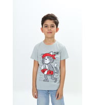 Toontoy Erkek Çocuk Kaykay Kedi Baskılı Tişört (Yeşil)