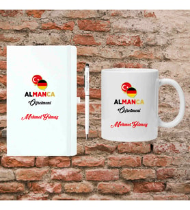 Öğretmenler Günü Hediyesi - Almanca Öğretmenine Hediye - Kişiye Özel Defter, Kupa ve Kalem Seti