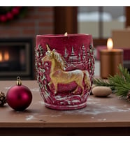Unicorn Yılbaşı Mumluk - Vanilya Kokulu Soya Mumu (Yılbaşı Kırmızısı)