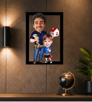 Kişiye Özel Baba ve Çocuk Karikatürlü Çerçeveli Tablo – Fotoğraftan Aile Temalı Portre Hediyesi