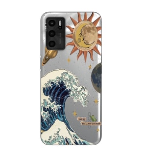 Oppo A16 Uyumlu Güneş ve Dalga Desenli Şeffaf Telefon Kılıfı