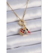 Çelik Gold Renk Makyaj Paleti Figür Charm Model Kadın Kolye