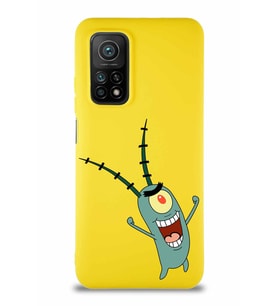 Xiaomi Mi 10T Pro Soft Premier Kapak Plankton Tasarımlı Silikon Kılıf - Sarı (Şeffaf)