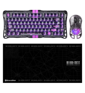 Gravastar V75 Lite Manyetik Kablolu Gaming Klavye, M2 Kablosuz Optik Mouse ve Mousepad Oyuncu Seti, Transparent Black