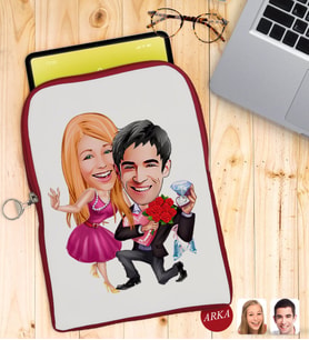 BK Gift Kişiye Özel Sevgililer Karikatürlü Taşınabilir Koruyucu Tablet Kılıfı & Organizer Çanta - Kırmızı-9