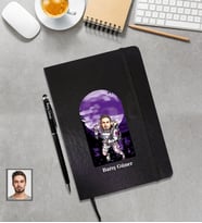 Kişiye Özel Uzay Karikatürlü Siyah Defter Touchpen Kalem Hediye Seti Bay-6