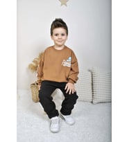 ERKEK ÇOCUK SNOOPY MODELLİ PAMUK BİSİKLET YAKA EŞOFMAN TAKIMI (Kahverengi)