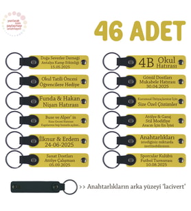 Sarı & Lacivert, Giyim Mağazasına Uygun Promosyon, 46’lı Set, Kişiye Özel Yazılı Deri Anahtarlık