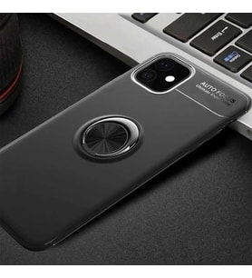 Apple iPhone 11 Kılıf Zore Ravel Yüzüklü Silikon Kılıf (Siyah)