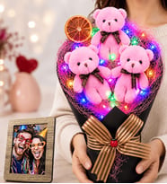 Kişiye Özel Tasarım Fotoğraflı Renkli LED Işıklı Büyük Boy Pembe Peluş Ayıcık Buketi