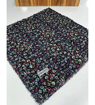 Desenli Flamalı Keten Eşarp- 05653 (Siyah)