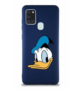 Samsung Galaxy A21S Soft Premier Kapak Donald Duck-B Tasarımlı Silikon Kılıf - Lacivert (Şeffaf)
