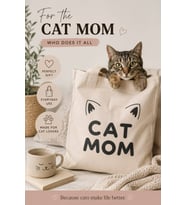 Le Vion cat mom - Baskılı Bez Çanta 38x42 cm 170 Gr Omuz Çantası Kadın Alışveriş Çantası