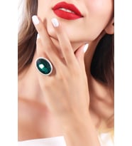 Kadın Antik Gümüş Kaplama Yeşil Swarovski Taşlı Hürrem Yüzük