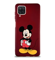 Samsung Galaxy A12 Soft Premier Kapak Mickey Mouse-E Tasarımlı Silikon Kılıf - Mürdüm (Şeffaf)