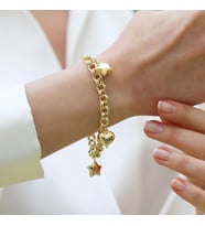 Kalp Yıldızlı Hallow Gold Gümüş Bileklik