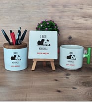 Sevimli Panda Hediye Sepeti Kupa Bardak T Kulplu, Kalemlik ve Dekoratif Taş Arkadaşa Hediye (Model 8)