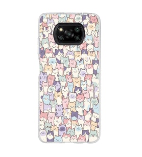 Poco X3 Pro Uyumlu Sevimli Kediler Desenli Şeffaf Telefon Kılıfı
