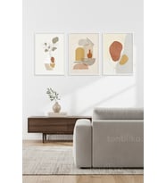 Modern Soyut Organik ve Geometrik Desenler 3’lü Ahşap Çerçeveli Tablo Seti