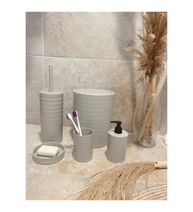 Banyo Seti 5'li Krem Çöp Kovası Wc Fırçalık Sıvı Sabunluk Katı Sabunluk
