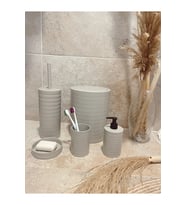 Banyo Seti 5'li Krem Çöp Kovası Wc Fırçalık Sıvı Sabunluk Katı Sabunluk