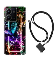 Vivo Y22 Kılıf Silikon Boyun Askılı İpli Desenli Silikon Butterfly Neon 1684