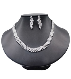 Chavin Düğün Nişan Kına Zirkon Taşlı Bayan Kolye Küpe Set es06