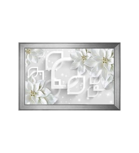 Beyaz Çiçekler Soyut Motifli Kanvas Tablo 50 x 70 cm Silver Çerçeve