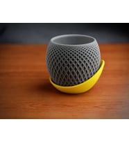 3D Baskı Küre Saksı - Kafes Dokulu İki Parçalı Dekoratif Saksı - Gri-Sarı