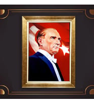 Altın Varaklı Çerçeveli Paspartulu Atatürk Tablo z4734 (Gold)