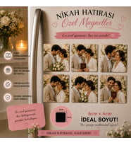 6'lı Kare Fotoğraf Magneti Nikâha Kişiselleştirilebilir Evlilik Anısı Hediye Seti