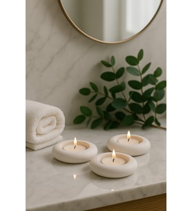 Dekoratif 3'lü Tealight Mumluk Seti – Beton Görünümlü, Modern Tasarım