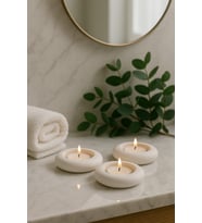 Dekoratif 3'lü Tealight Mumluk Seti – Beton Görünümlü, Modern Tasarım