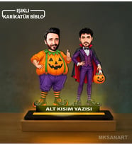 Kişiye Özel Arkadaş Balkabaklı Vampirli Komik Karikatürlü 14 cm MDF Işıklı Biblo - Arkadaşa Hediye Arkadaşa Doğum Günü Hediyesi