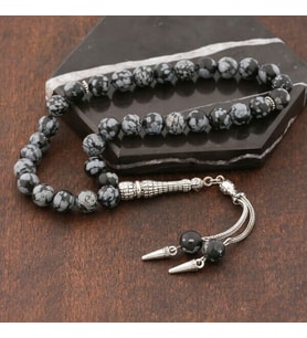 Doğal Taşlı Obsidyen Taşlı Gümüş Tesbih (Bej)