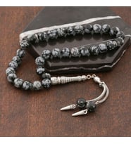 Doğal Taşlı Obsidyen Taşlı Gümüş Tesbih (Bej)