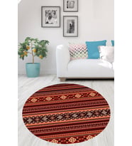 Kilim Motifler Desenli Etnik Dijital Baskı Yıkanabilir Kaymaz Taban Yuvarlak Salon ve Hol Halısı (Kiremit)