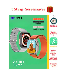 Android&ios Destekli 49 Mm HD Ekran 3 Strap Smart Watch