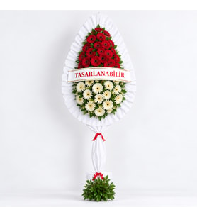 Kırmızı ve Beyaz Gerberalı Kırmızı&Beyaz Çelenk
